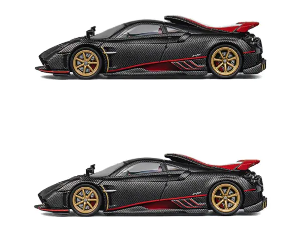 Pagani Imola Black Carbon with Italian Flag Stripes with Extra Wheels 1/64 Diecast Model Car by CM Model #3