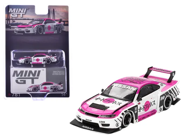 Nissan "LB-Super Silhouette" S15 SILVIA RHD (Right Hand Drive) #99 "Auto Finesse - SEMA 2023" White and Pink Limited Edition 1/64 Diecast Model Car by Mini GT #1