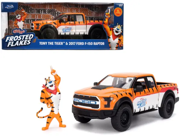 2017 Ford F-150 Raptor Pickup Truck "Frosted Flakes" Orange with Graphics and Tony the Tiger Diecast Figure "Hollywood Rides" Series 1/24 Diecast Model Car by Jada #1