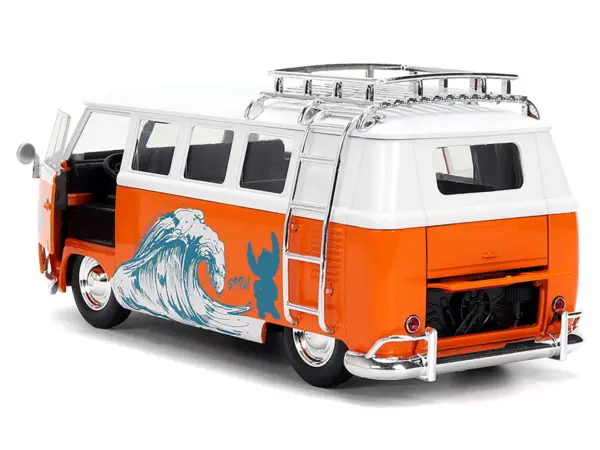 1961 Volkswagen Bus "Catching Waves" White and Orange with Stich Diecast Figure "Disney's Stitch" "Hollywood Rides" Series 1/24 Diecast Model by Jada #3