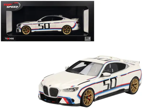 BMW M4 3.0 CSL #50 White with Blue and Red Stripes 1/18 Model Car by Top Speed #1