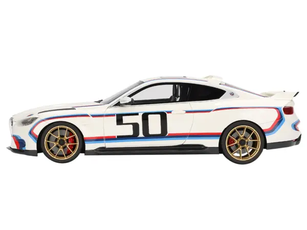 BMW M4 3.0 CSL #50 White with Blue and Red Stripes 1/18 Model Car by Top Speed #3