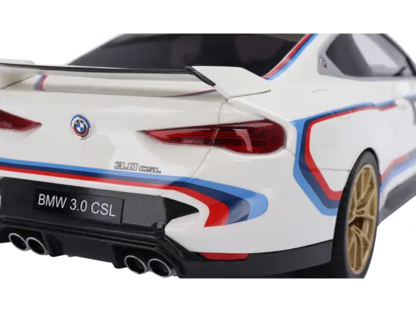 BMW M4 3.0 CSL #50 White with Blue and Red Stripes 1/18 Model Car by Top Speed #5
