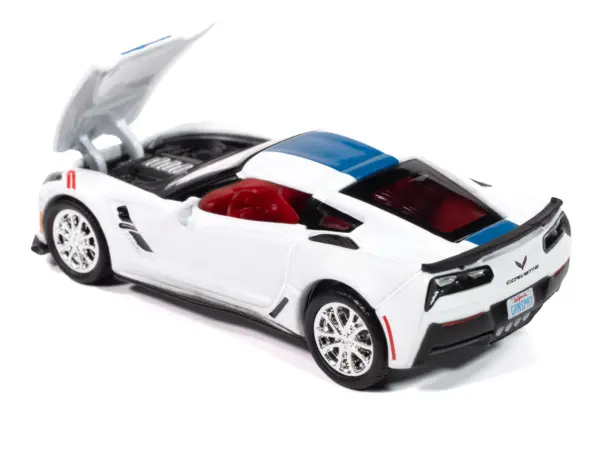 2018 Chevrolet Corvette Grand Sport Arctic White with Blue Stripe and Red Interior "Sports Cars" Series 1/64 Diecast Model Car by Auto World #2