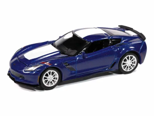 2018 Chevrolet Corvette Grand Sport Admiral Blue with White Stripe "Sports Cars" Series 1/64 Diecast Model Car by Auto World #2