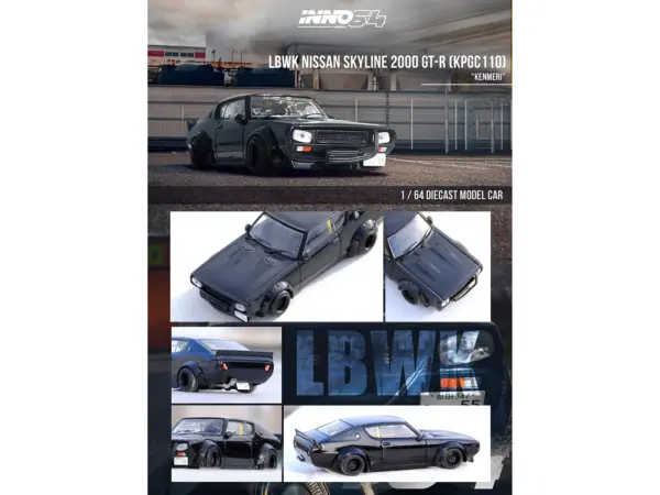 Nissan Skyline 2000 GT-R (KPGC110) RHD (Right Hand Drive) "LB-Works" Black 1/64 Diecast Model Car by Inno Models #4