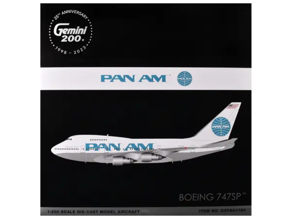 Boeing 747SP Commercial Aircraft "Pan American Airways" (N531PA) White with Blue Tail Graphics "Gemini 200" Series 1/200 Diecast Model Airplane by GeminiJets #3