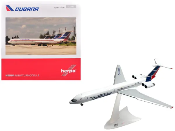 Ilyushin IL-62M Commercial Aircraft "Cubana de Aviacion" (T1280) White with Blue and Red Tail 1/200 Diecast Model Airplane by Herpa #1