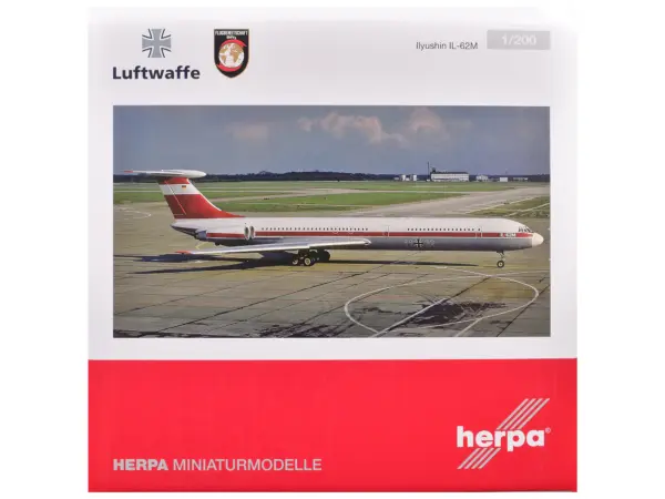 Ilyushin IL-62M Commercial Aircraft "German Luftwaffe" (11+22) White with Red Stripes 1/200 Diecast Model Airplane by Herpa #1