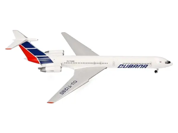 Ilyushin IL-62M Commercial Aircraft "Cubana de Aviacion" (T1280) White with Blue and Red Tail 1/200 Diecast Model Airplane by Herpa #2