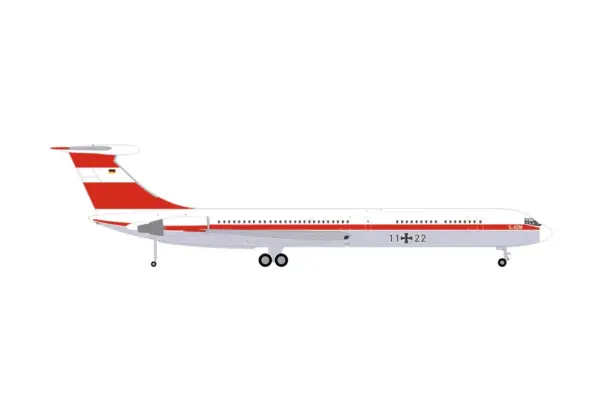 Ilyushin IL-62M Commercial Aircraft "German Luftwaffe" (11+22) White with Red Stripes 1/200 Diecast Model Airplane by Herpa #2