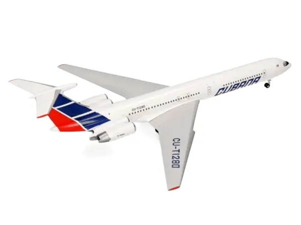 Ilyushin IL-62M Commercial Aircraft "Cubana de Aviacion" (T1280) White with Blue and Red Tail 1/200 Diecast Model Airplane by Herpa #3