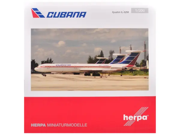 Ilyushin IL-62M Commercial Aircraft "Cubana de Aviacion" (T1280) White with Blue and Red Tail 1/200 Diecast Model Airplane by Herpa #4