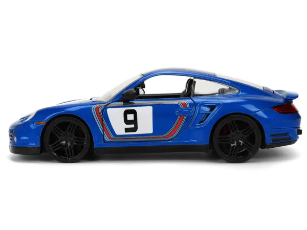 Porsche 911 Turbo (997) #9 Blue Metallic with Stripes "Hyper-Spec" Series 1/24 Diecast Model Car by Jada #3