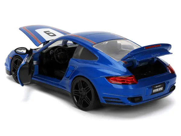 Porsche 911 Turbo (997) #9 Blue Metallic with Stripes "Hyper-Spec" Series 1/24 Diecast Model Car by Jada #4
