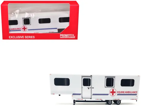 Equine Ambulance Trailer White with Blue Stripes 1/87 (HO) Plastic Model by Promotex #1