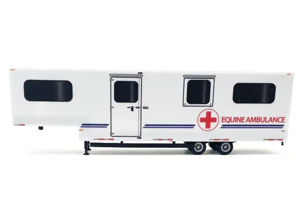 Equine Ambulance Trailer White with Blue Stripes 1/87 (HO) Plastic Model by Promotex #2
