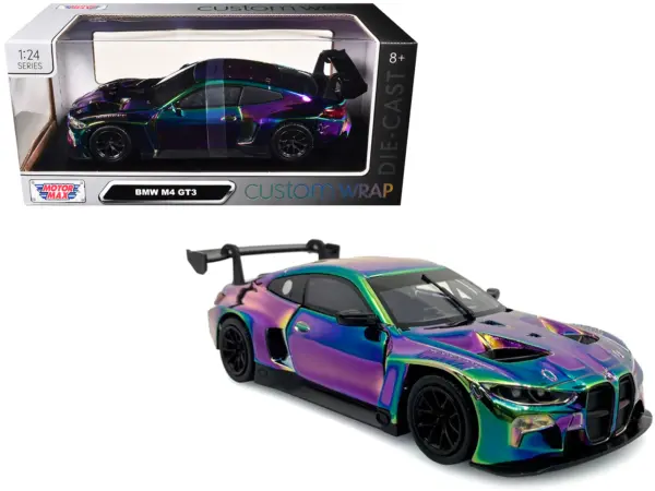 BMW M4 GT3 Chameleon Chrome "Custom Wrap" Series 1/24 Diecast Model Car by Motormax #1