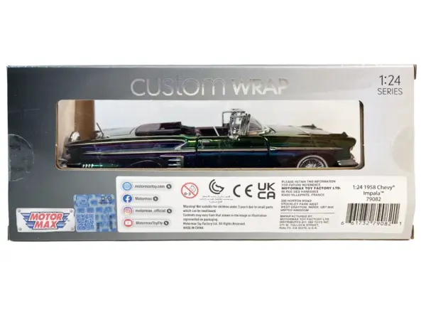 1958 Chevrolet Impala Green and Purple Chrome "Custom Wrap" Series 1/24 Diecast Model Car by Motormax #2