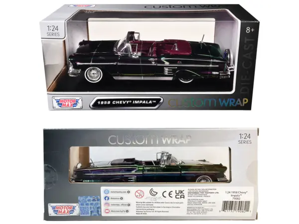 1958 Chevrolet Impala Green and Purple Chrome "Custom Wrap" Series 1/24 Diecast Model Car by Motormax #3