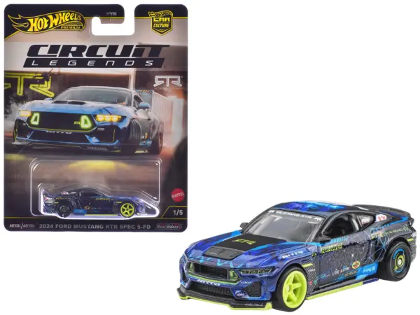 2024 Ford Mustang RTR Spec 5-FD Dark Blue with Graphics "Circuit Legends" Series Diecast Model Car by Hot Wheels #1