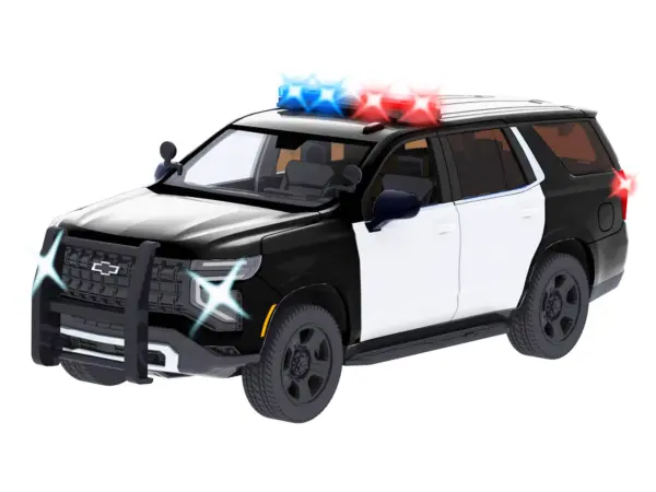 2025 Chevrolet Tahoe PPV Black and White "Builder's Kit" with Flashing Light Bar and Front and Rear Lights and Sounds 1/24 Diecast Model Car by Motormax #2