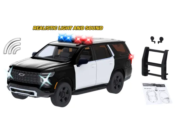 2025 Chevrolet Tahoe PPV Black and White "Builder's Kit" with Flashing Light Bar and Front and Rear Lights and Sounds 1/24 Diecast Model Car by Motormax #3
