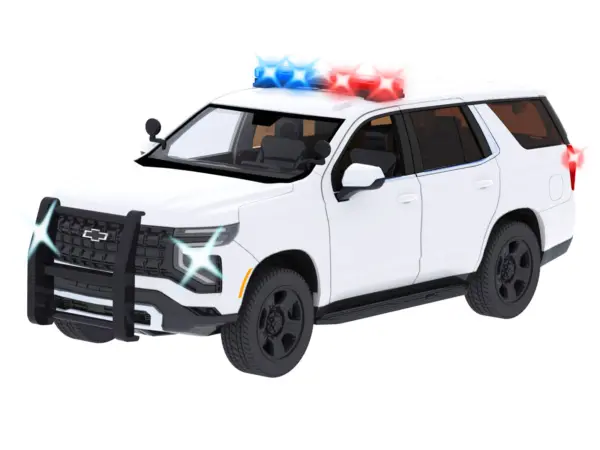 2025 Chevrolet Tahoe PPV White "Builder's Kit" with Flashing Light Bar and Front and Rear Lights and Sounds 1/24 Diecast Model Car by Motormax #2