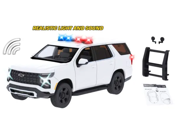 2025 Chevrolet Tahoe PPV White "Builder's Kit" with Flashing Light Bar and Front and Rear Lights and Sounds 1/24 Diecast Model Car by Motormax #3