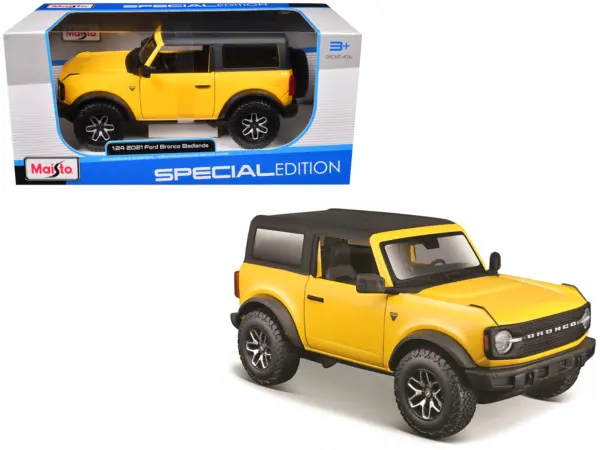 2021 Ford Bronco Badlands Yellow with Black Top "Special Edition" 1/24 Diecast Model Car by Maisto #1
