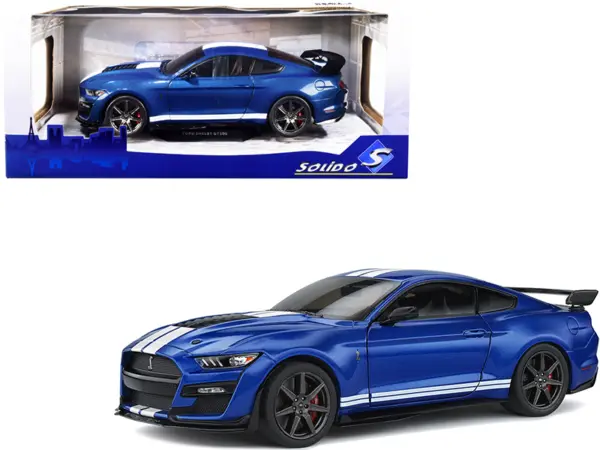 2020 Ford Mustang Shelby GT500 Fast Track Ford Performance Blue Metallic with White Stripes 1/18 Diecast Model Car by Solido #1