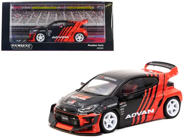 Toyota "Pandem" Yaris RHD (Right Hand Drive) Black and Red "ADVAN" Livery "Hobby43" Series 1/43 Diecast Model Car by Tarmac Works #1