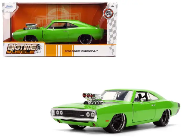 1970 Dodge Charger R/T Bright Green with Black Tail Stripe "Bigtime Muscle" Series 1/24 Diecast Model Car by Jada #1