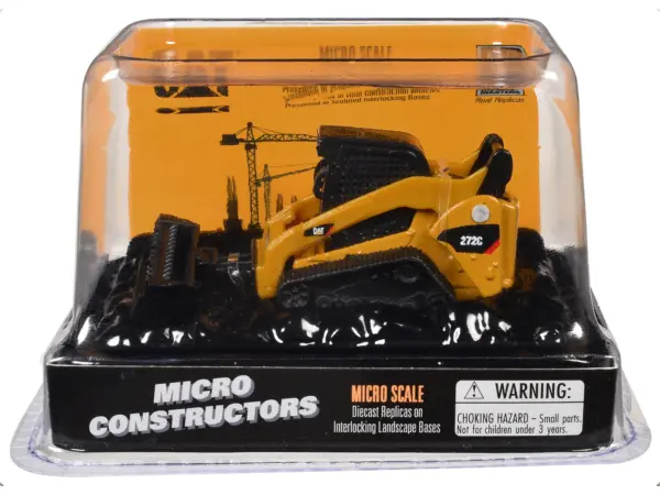 CAT Caterpillar 272C Compact Track Loader with Broom Yellow "Micro-Constructor" Series Diecast Model by Diecast Masters #1