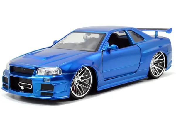 Brian's Nissan GTR Skyline R34 RHD (Right Hand Drive) Blue 25th Anniversary "Fast & Furious" Movie 1/24 Diecast Model Car by Jada #3
