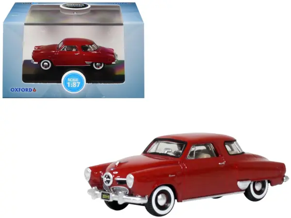 1950 Studebaker Champion Starlight Coupe Commanche Red 1/87 (HO) Scale Diecast Model Car by Oxford Diecast #1