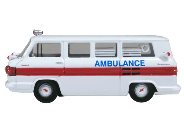 1962 Chevrolet Corvair Greenbrier AmbleWagon Ambulance White with Red Stripes 1/87 (HO) Scale Diecast Model Car by Oxford Diecast #2