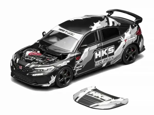 Honda Civic Type R (FL5) RHD (Right Hand Drive) "HKS" Matt Black with Graphics 1/64 Diecast Model Car by MotorHelix #2