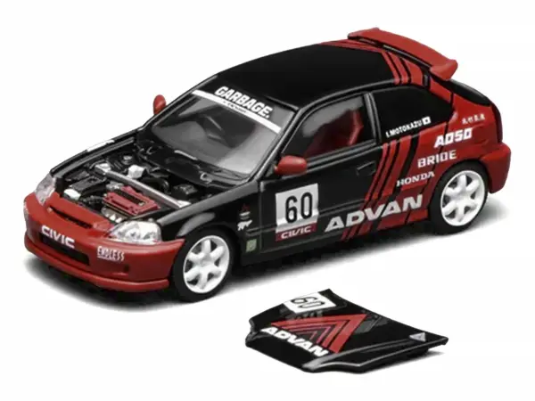 Honda Civic Type R (EK9) RHD (Right Hand Drive) #60 "Advan" Black and Red 1/64 Diecast Model Car by MotorHelix #2