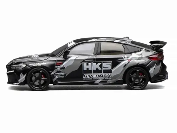Honda Civic Type R (FL5) RHD (Right Hand Drive) "HKS" Matt Black with Graphics 1/64 Diecast Model Car by MotorHelix #3