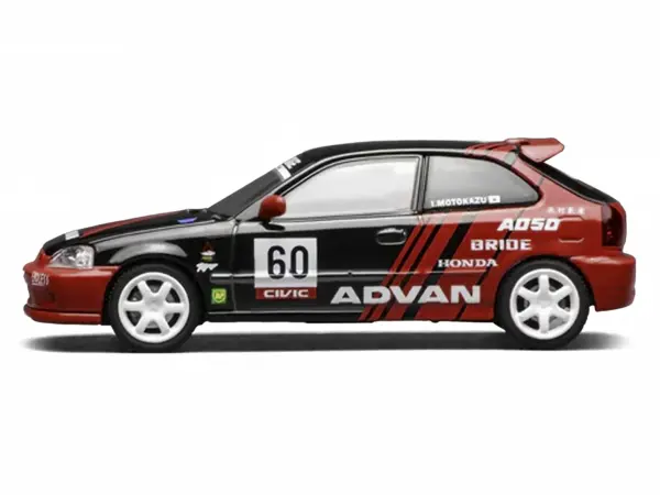 Honda Civic Type R (EK9) RHD (Right Hand Drive) #60 "Advan" Black and Red 1/64 Diecast Model Car by MotorHelix #4