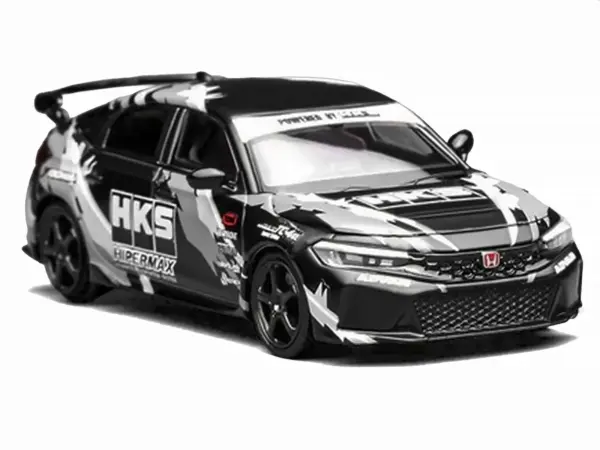 Honda Civic Type R (FL5) RHD (Right Hand Drive) "HKS" Matt Black with Graphics 1/64 Diecast Model Car by MotorHelix #5