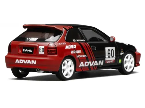 Honda Civic Type R (EK9) RHD (Right Hand Drive) #60 "Advan" Black and Red 1/64 Diecast Model Car by MotorHelix #5