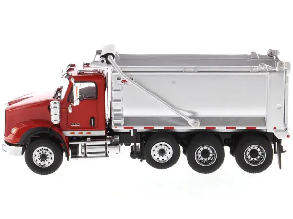 International HX620 Tandem Axle with Pusher Axle OX Stampede Dump Truck Red and Chrome "Transport Series" 1/50 Diecast Model by Diecast Masters #2