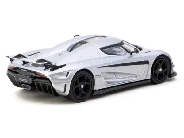Koenigsegg Regera Silver Metallic with Blue Accents and Collectible Tarmac Cards "Global64" Series 1/64 Diecast Model Car by Tarmac Works #2