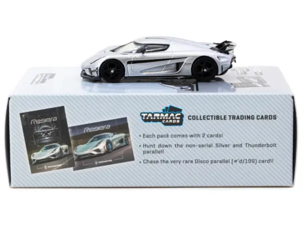 Koenigsegg Regera Silver Metallic with Blue Accents and Collectible Tarmac Cards "Global64" Series 1/64 Diecast Model Car by Tarmac Works #3
