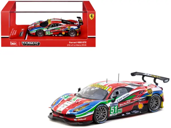 Ferrari 488 GTE #51 Gianmaria Bruni - Alessandro Pier Guidi - James Calado "AF Corse" "24 Hours of Le Mans" (2016) "Hobby64" Series 1/64 Diecast Model Car by Tarmac Works #1