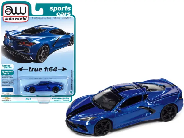 2020 Chevrolet Corvette Elkhart Lake Blue Metallic "Sports Cars" Limited Edition 1/64 Diecast Model Car by Auto World #1