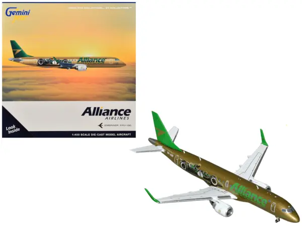 Embraer ERJ-190 Commercial Aircraft "Alliance Airlines - Sir Jack Brabham" (N7620U) Gold Metallic with Graphics 1/400 Diecast Model Airplane by GeminiJets #1