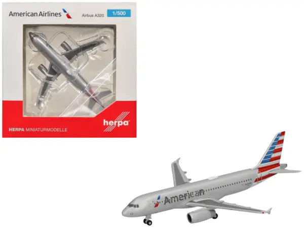 Airbus A320 Commercial Aircraft "American Airlines" (N680AW) Silver with Blue and Red Tail 1/500 Diecast Model Airplane by Herpa #1